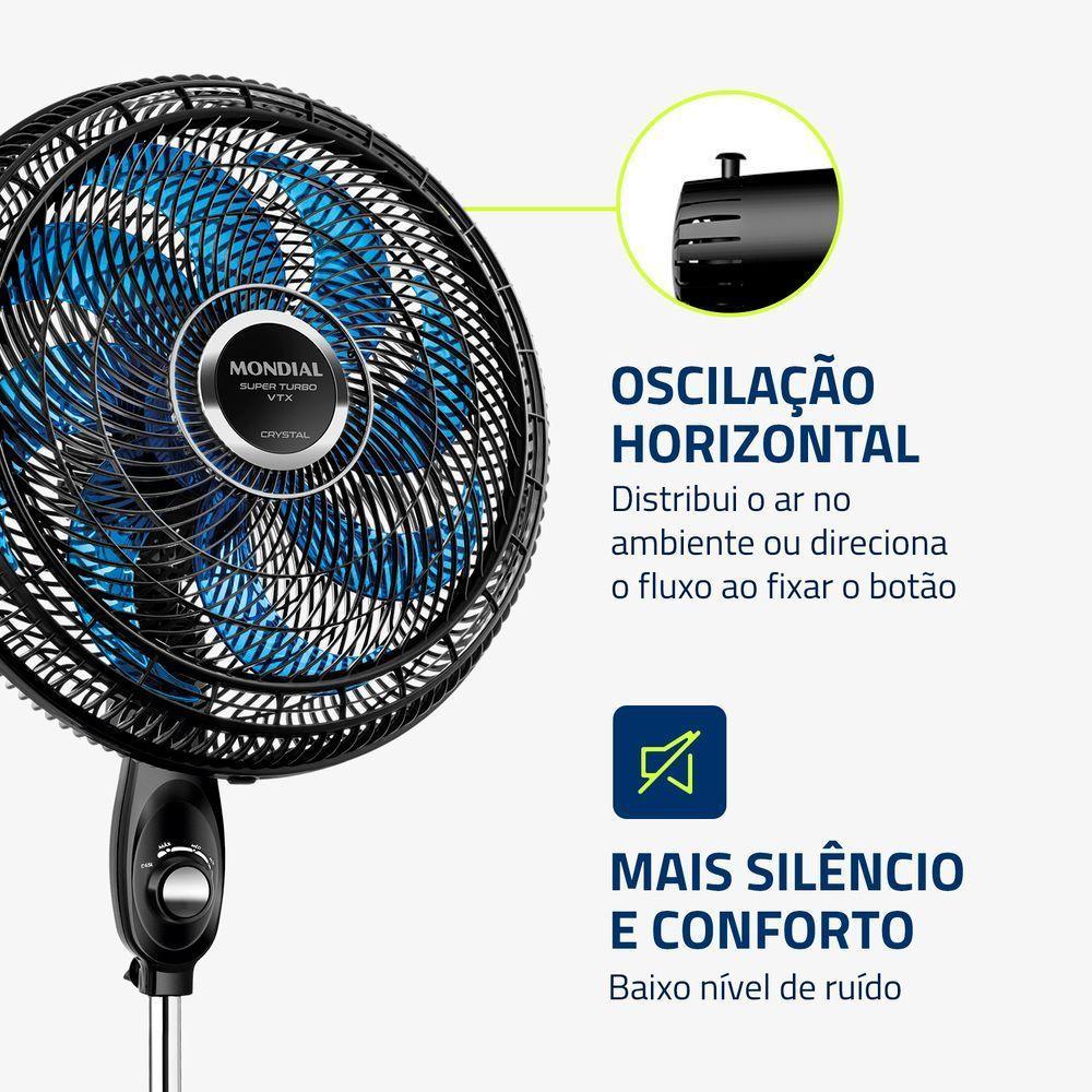Ventilador De Coluna Mondial 40cm Super Turbo 8 Pás VTX-40C-Crystal Preto Azul 220V - 5