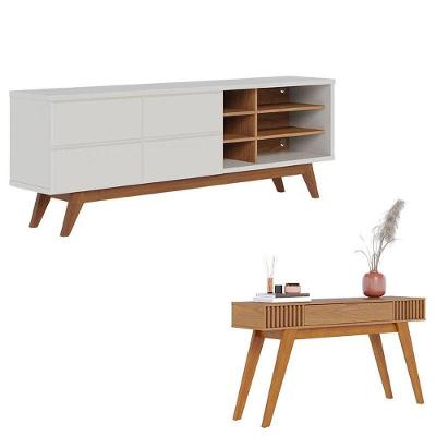 Rack Bancada Noronha 1.8 Off White Matte Freijó Com Aparador Riviera Freijó – Colibri