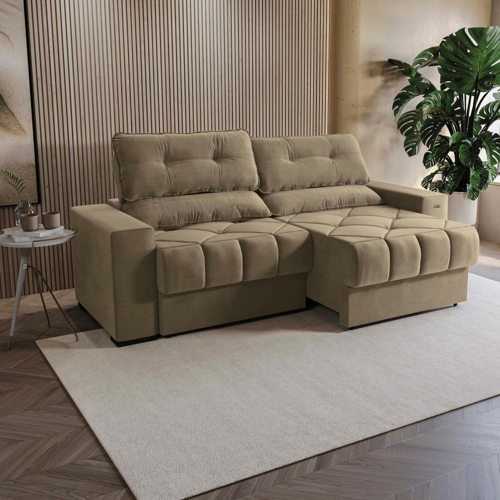 Sofá Retrátil Kappesberg Sander Veludo Bege - 1