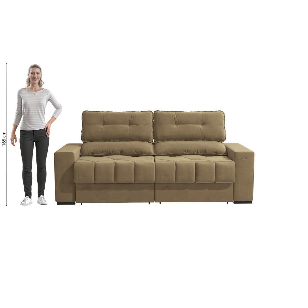 Sofá Retrátil Kappesberg Sander Veludo Bege - 4