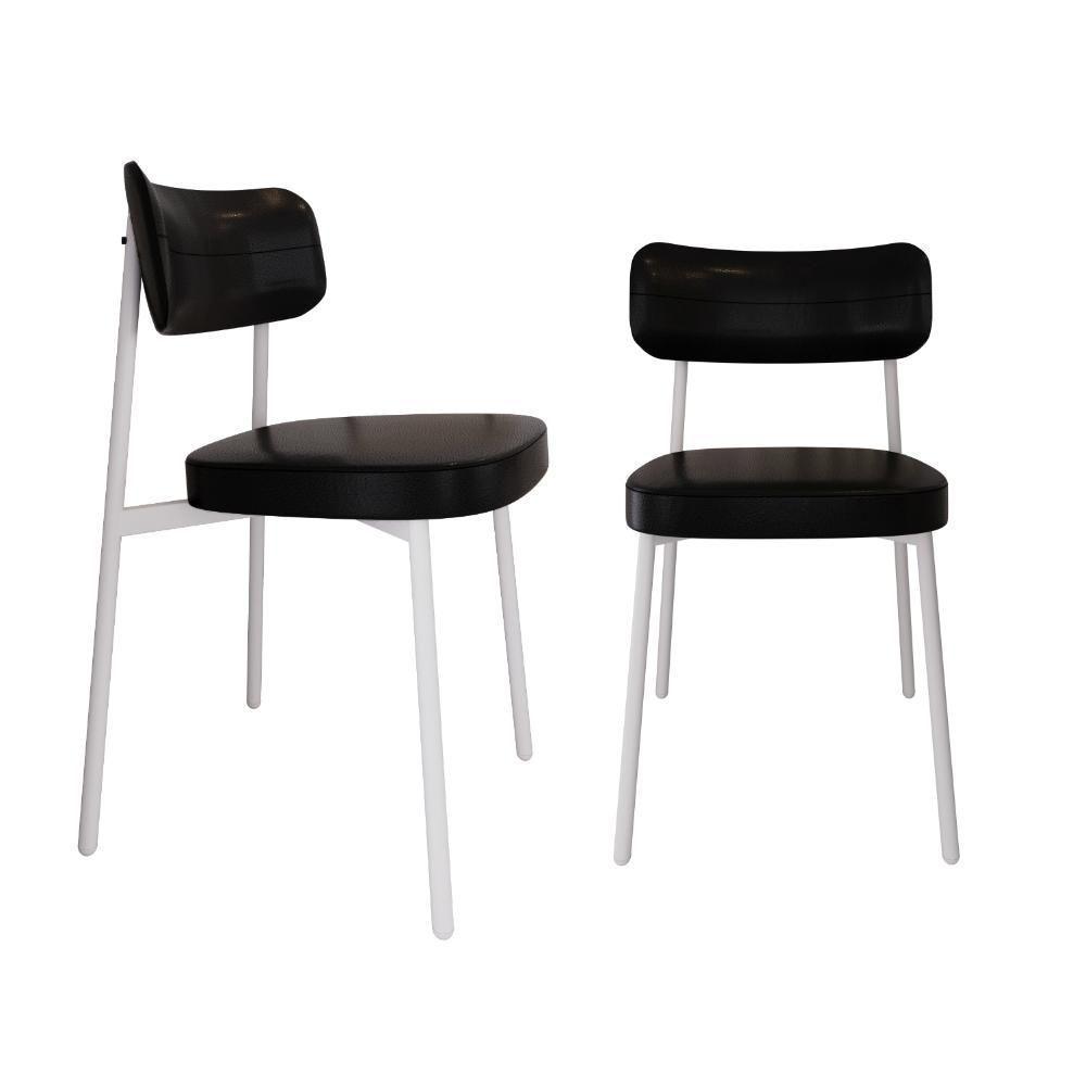 Conjunto 2 Cadeiras De Jantar Alloa Courino Preto Estrutura Branca - 1