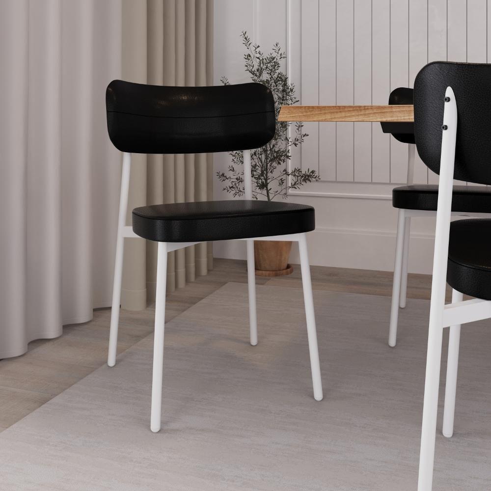 Conjunto 2 Cadeiras De Jantar Alloa Courino Preto Estrutura Branca - 3