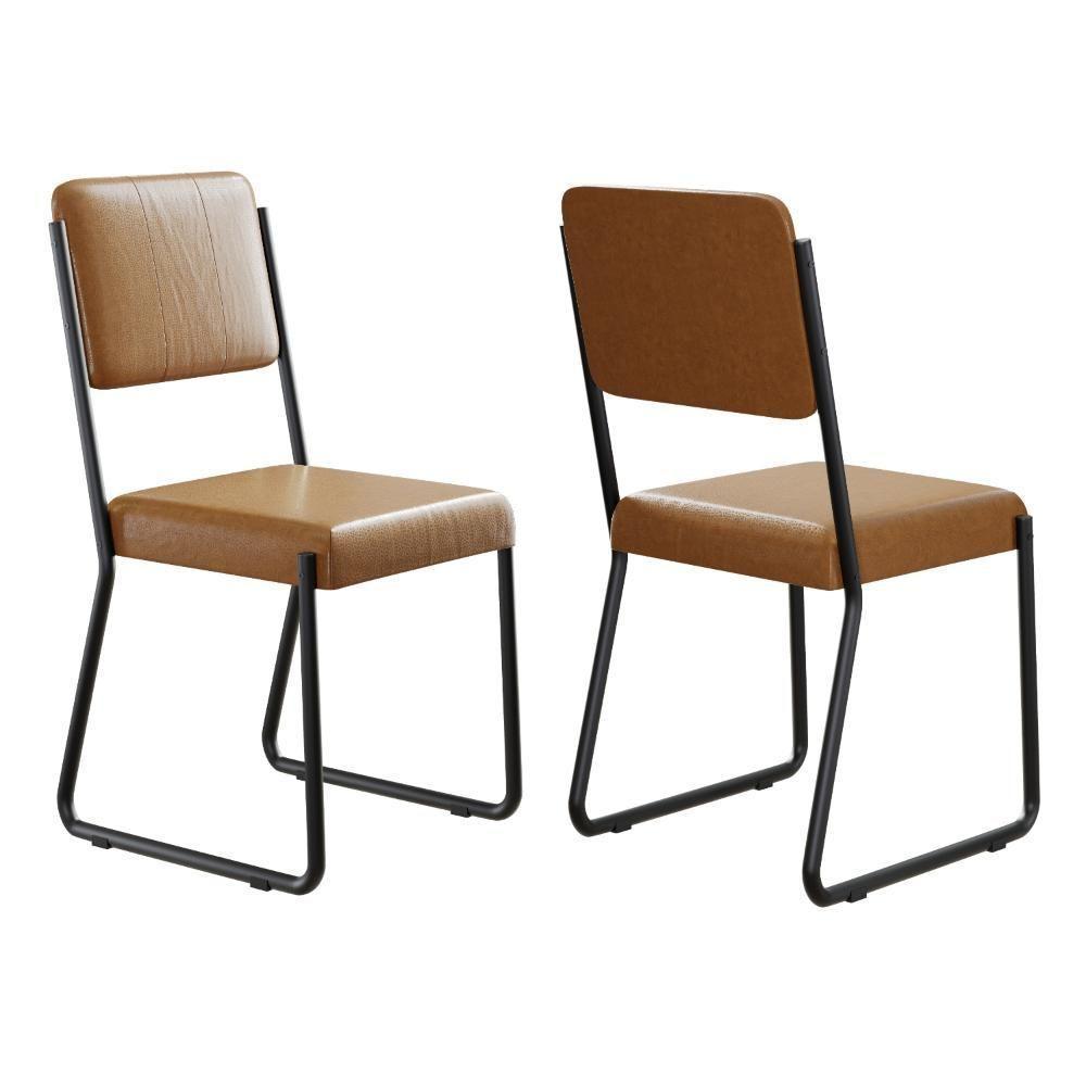 Conjunto 2 Cadeiras De Jantar Next Tecido Courino Caramelo Estrutura Preta - 2