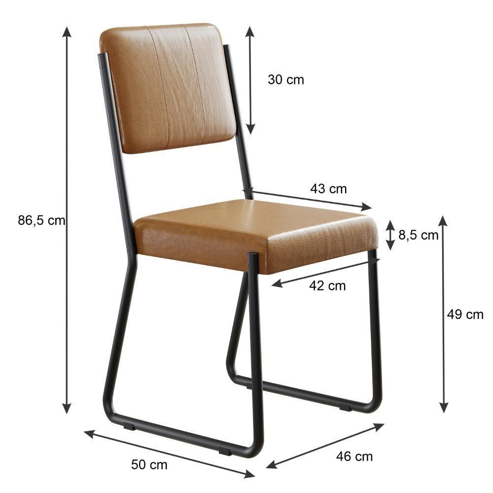 Conjunto 2 Cadeiras De Jantar Next Tecido Courino Caramelo Estrutura Preta - 3
