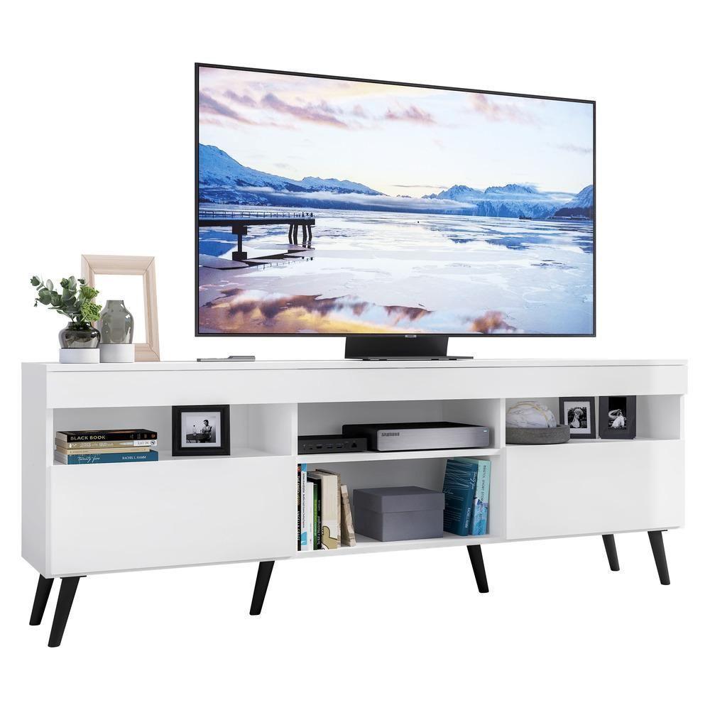 Rack Tv 65" Retrô 2 Portas Paris Multimóveis V3327 Branco/Preto Branco/Preto - 1