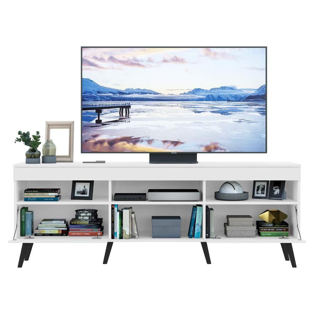 Rack Tv 65" Retrô 2 Portas Paris Multimóveis V3327 Branco/Preto Branco/Preto - 4