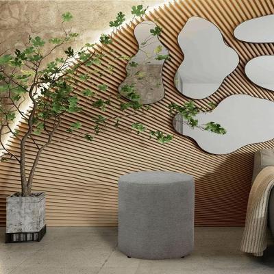 Puff Banqueta Decoratico Redondo Em Tecido Linho Pé Plastico Triunfo Viena Cinza
