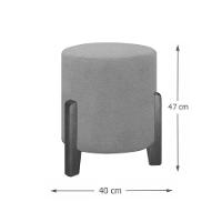 2 Puff Estofado Luna Tecido Linho E Couro Pés De Madeira Linho Bege