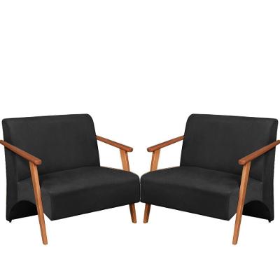 Kit 2 Poltronas Namoradeira Venus Braço Madeira Maciça Suede Preto Unidecor