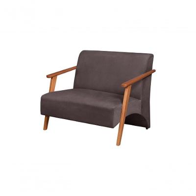 Poltrona Namoradeira Venus Braço Madeira Maciça Suede Marrom Unidecor