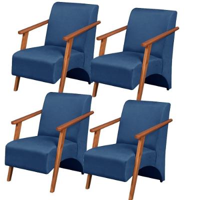 Kit 4 Poltronas Venus 1 Lugar Braço Madeira Maciça Tecido Suede Unidecor Azul Bic