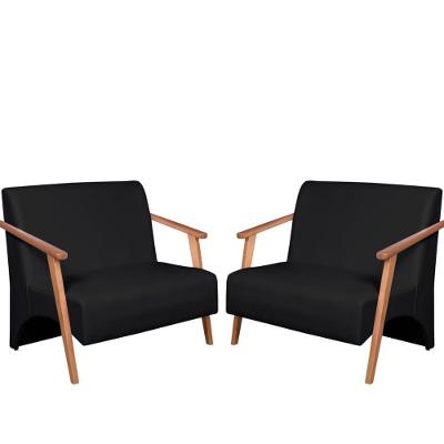 Kit 2 Poltronas Namoradeira Venus Braço Madeira Maciça Corino Preto Unidecor