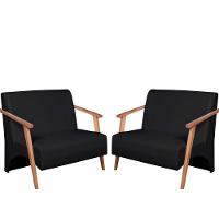 Kit 2 Poltronas Namoradeira Venus Braço Madeira Maciça Tecido Sintético Unidecor Preto - 1