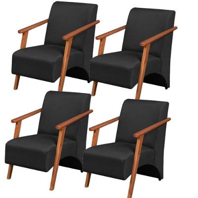 Kit 4 Poltronas Venus 1 Lugar Braço Madeira Maciça Tecido Suede Unidecor Preto