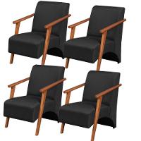 Kit 4 Poltronas Venus 1 Lugar Braço Madeira Maciça Tecido Suede Unidecor Preto - 1