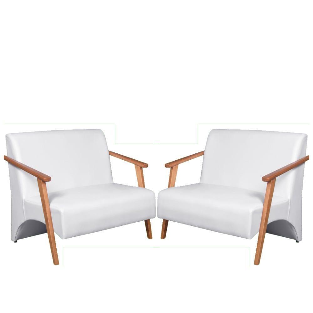 Kit 2 Poltronas Namoradeira Venus Braço Madeira Maciça Tecido Sintético Unidecor Branco - 1