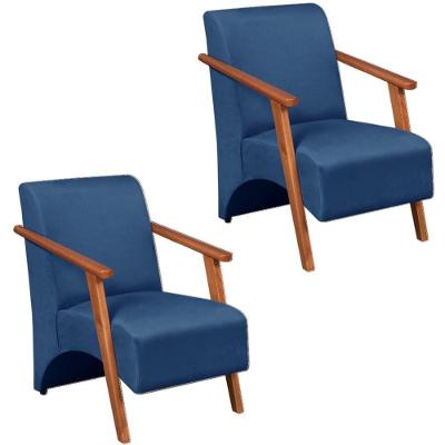 Kit 2 Poltrona Venus 1 Lugar Braço Madeira Maciça Tecido Suede Unidecor Azul Bic