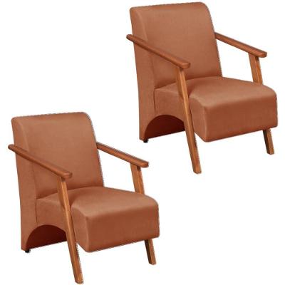Kit 2 Poltrona Venus 1 Lugar Braço Madeira Maciça Tecido Suede Unidecor Terracota