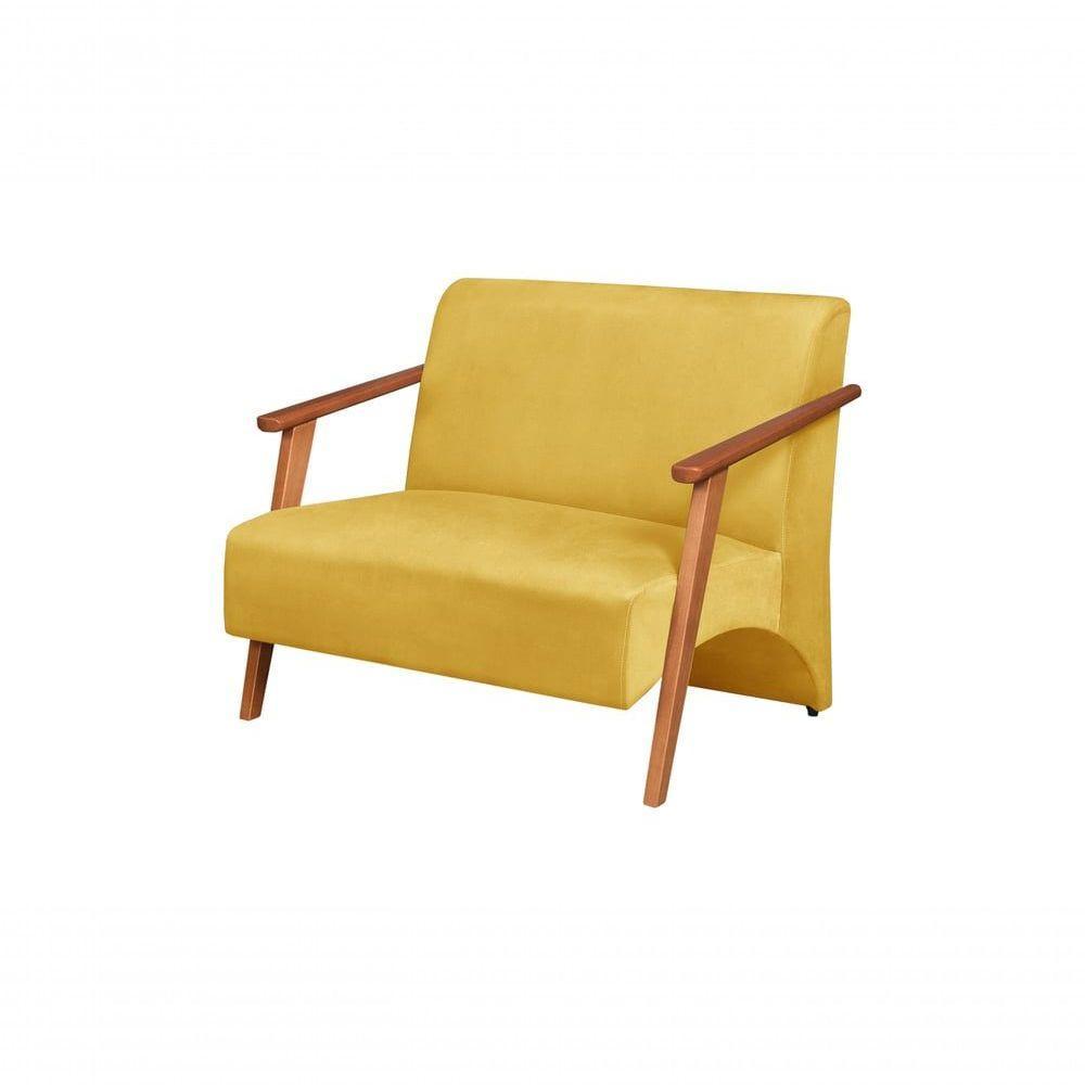 Poltrona Namoradeira Venus Braço Madeira Maciça Suede Unidecor Amarelo - 1