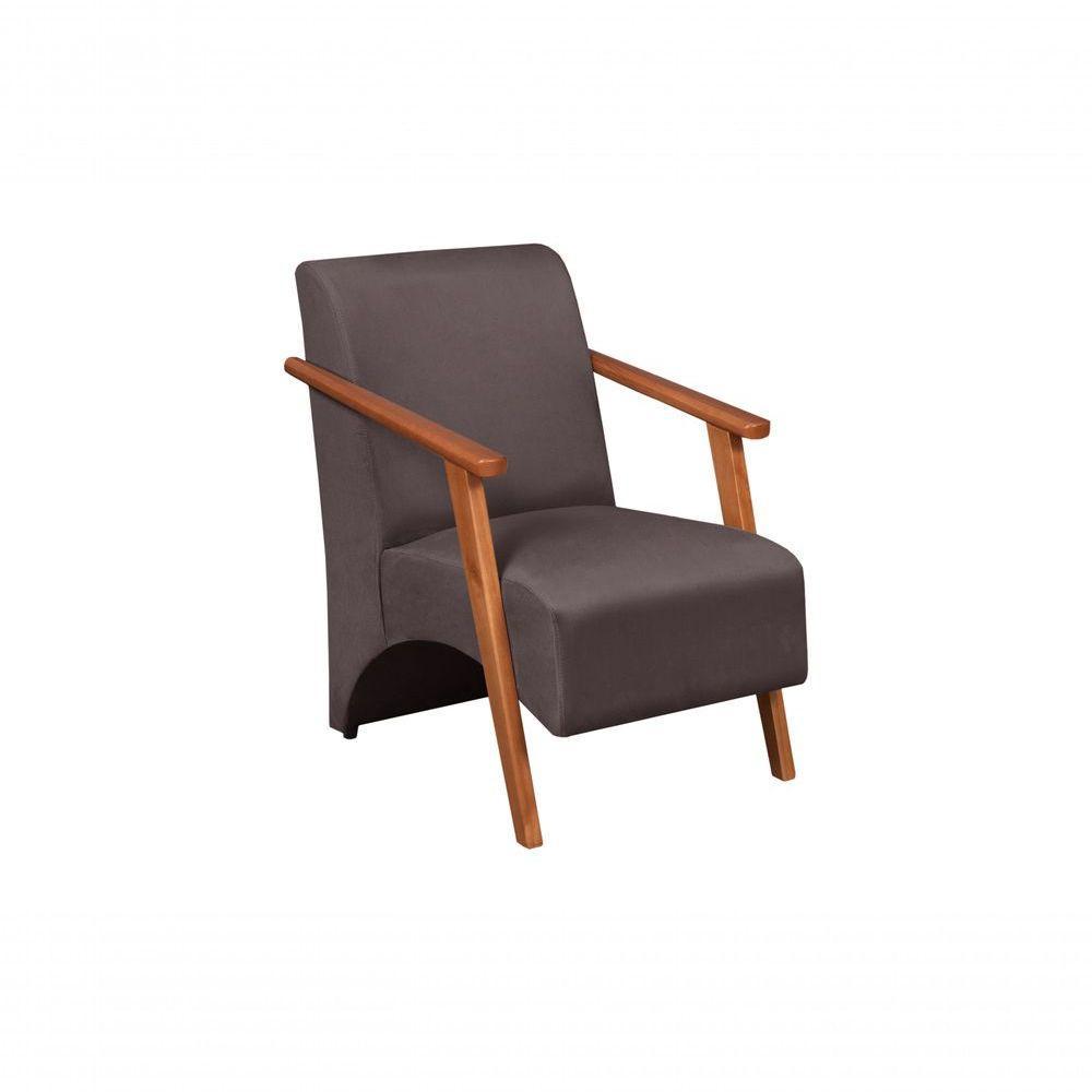 Poltrona Venus 1 Lugar Braço Madeira Maciça Tecido Suede Unidecor Marrom - 1