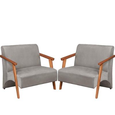 Poltrona Namoradeira Venus Braço Madeira Maciça Suede Unidecor Cinza