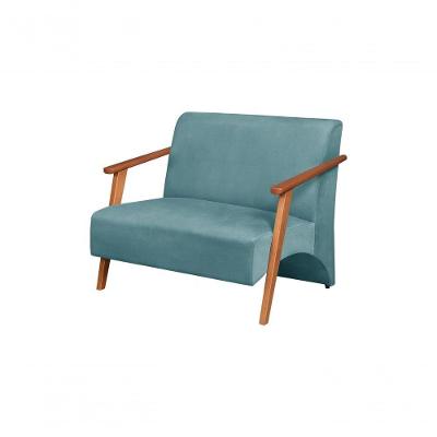 Poltrona Namoradeira Venus Braço Madeira Maciça Suede Unidecor Turquesa