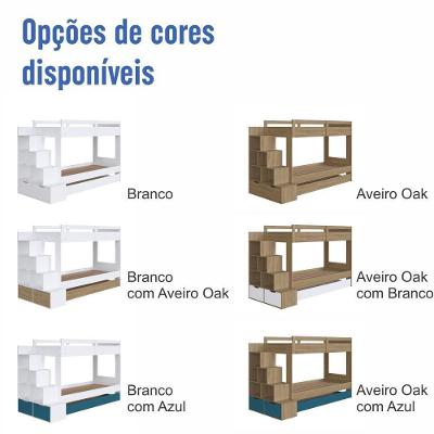 Cama Treliche Infantil Bicama Menino Menina 2,32m Com Escada, Nichos E Gavetas Aveiro Com Azul