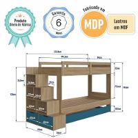Cama Treliche Infantil Bicama Menino Menina 2,32m Com Escada, Nichos E Gavetas Aveiro Com Azul - 7