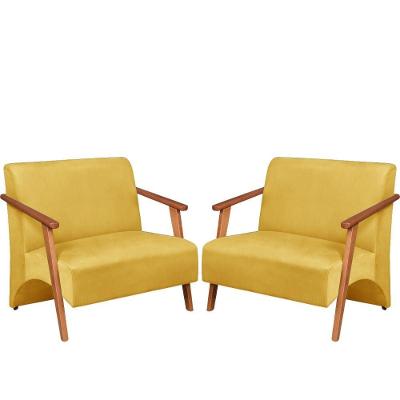 Poltrona Namoradeira Venus Braço Madeira Maciça Suede Amarelo Unidecor