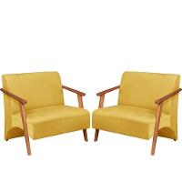 Poltrona Namoradeira Venus Braço Madeira Maciça Suede Unidecor Amarelo - 1