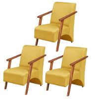 Kit 3 Poltronas Venus 1 Lugar Braço Madeira Maciça Tecido Suede Unidecor Amarelo - 1