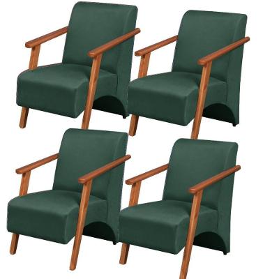 Kit 4 Poltronas Venus 1 Lugar Braço Madeira Maciça Tecido Suede Unidecor Verde