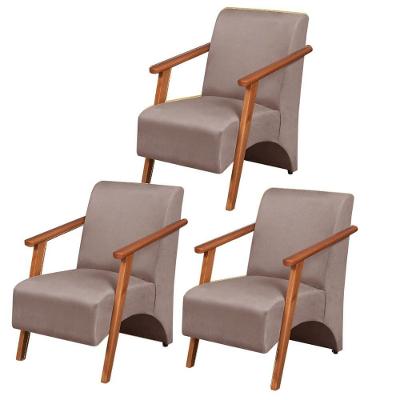 Kit 3 Poltronas Venus 1 Lugar Braço Madeira Maciça Tecido Suede Unidecor Cappuccino