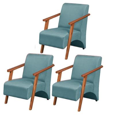 Kit 3 Poltronas Venus 1 Lugar Braço Madeira Maciça Tecido Suede Unidecor Turquesa