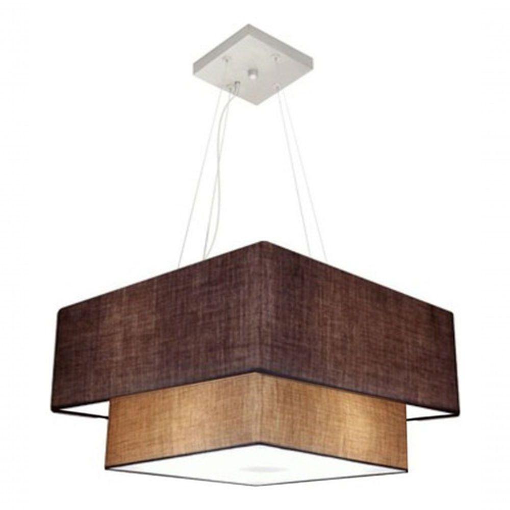Lustre Pendente Duplo Quadrado Vivare Md-4083 Cúpula Em Tecido 70x50cm - Bivolt Café-palha 127/220v - 3
