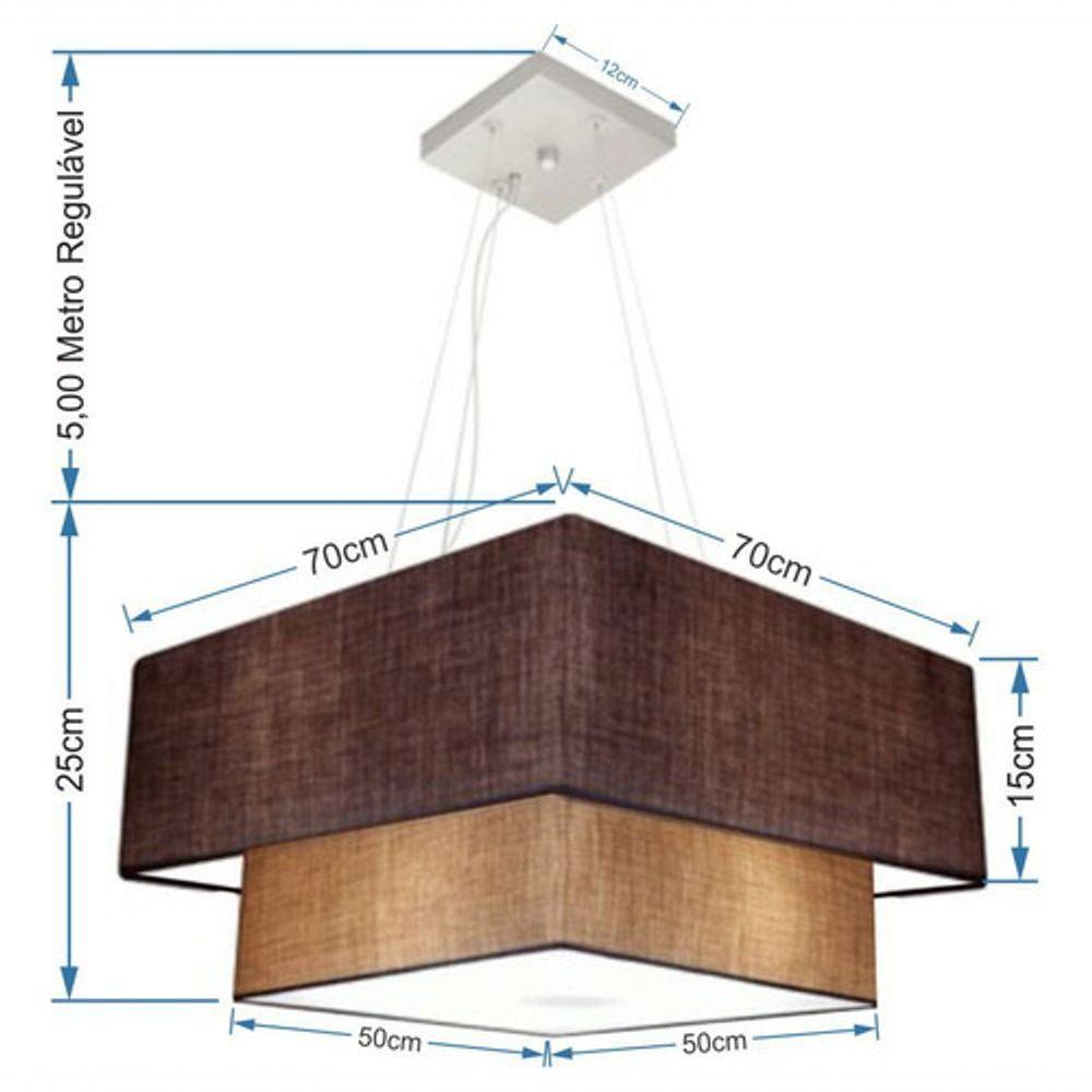 Lustre Pendente Duplo Quadrado Vivare Md-4083 Cúpula Em Tecido 70x50cm - Bivolt Café-palha 127/220v - 4