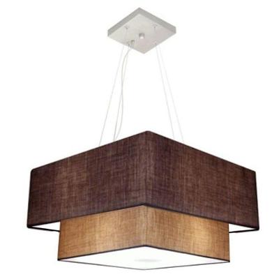 Lustre Pendente Duplo Quadrado Vivare Md-4083 Cúpula Em Tecido 70x50cm - Bivolt Café-palha 127/220v