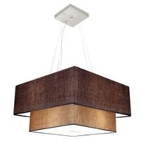 Lustre Pendente Duplo Quadrado Vivare Md-4083 Cúpula Em Tecido 70x50cm - Bivolt Café-palha 127/220v - 1