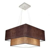 Lustre Pendente Duplo Quadrado Vivare Md-4083 Cúpula Em Tecido 70x50cm - Bivolt Café-palha 127/220v - 3