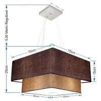 Lustre Pendente Duplo Quadrado Vivare Md-4083 Cúpula Em Tecido 70x50cm - Bivolt Café-palha 127/220v - 4