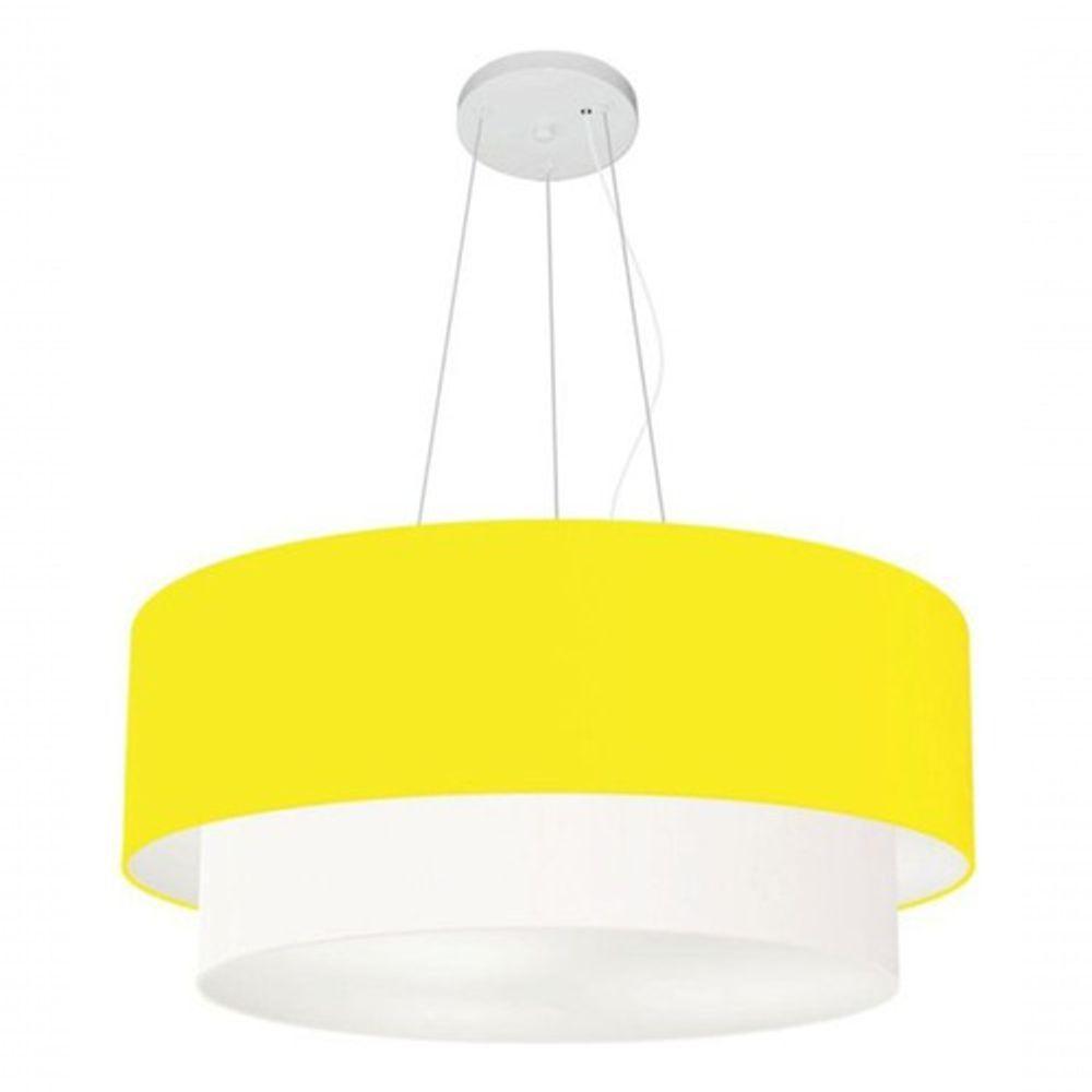 Lustre Pendente Duplo Cilíndrico Vivare Md-4082 Cúpula Em Tecido 60x50cm - Bivolt Rustico-cinza-branco 127/220v - 4