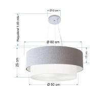 Lustre Pendente Duplo Cilíndrico Vivare Md-4082 Cúpula Em Tecido 60x50cm - Bivolt Rustico-cinza-branco 127/220v - 2