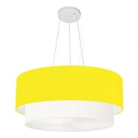 Lustre Pendente Duplo Cilíndrico Vivare Md-4082 Cúpula Em Tecido 60x50cm - Bivolt Rustico-cinza-branco 127/220v