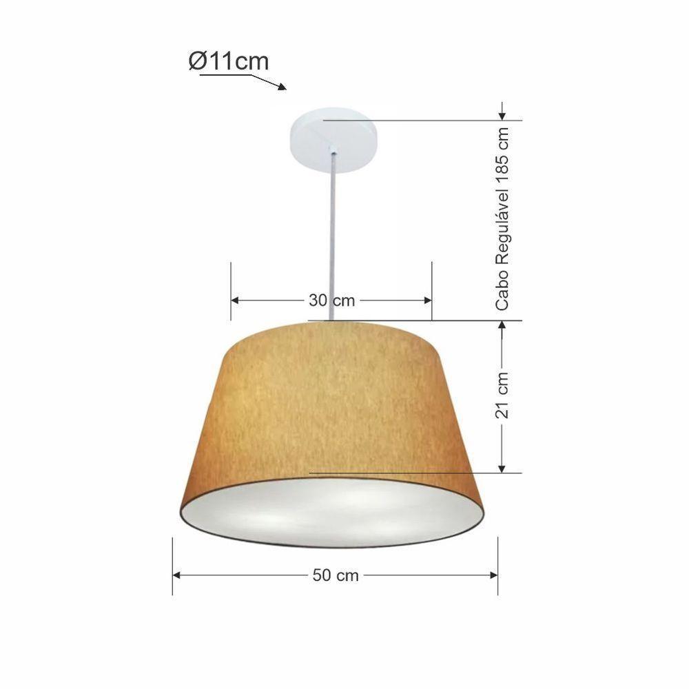 Lustre Pendente Cone Vivare Md-4021 Cúpula Em Tecido 21/40x30cm - Bivolt Palha 127/220v - 2
