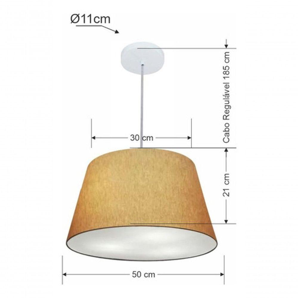 Lustre Pendente Cone Vivare Md-4021 Cúpula Em Tecido 21/40x30cm - Bivolt Palha 127/220v - 5