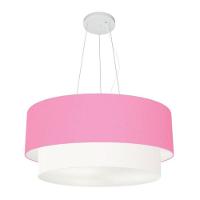 Lustre Pendente Duplo Cilíndrico Vivare Md-4082 Cúpula Tecido 60x50cm - Bivolt Rosa-bebê-branco 110v/220v - 1