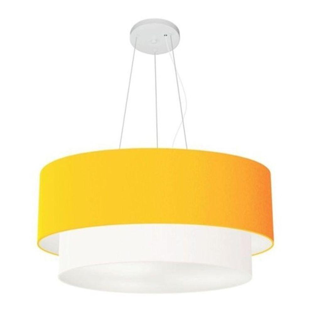 Lustre Pendente Duplo Cilíndrico Vivare Md-4082 Cúpula Tecido 60x50cm - Bivolt Laranja-branco 110v/220v - 1