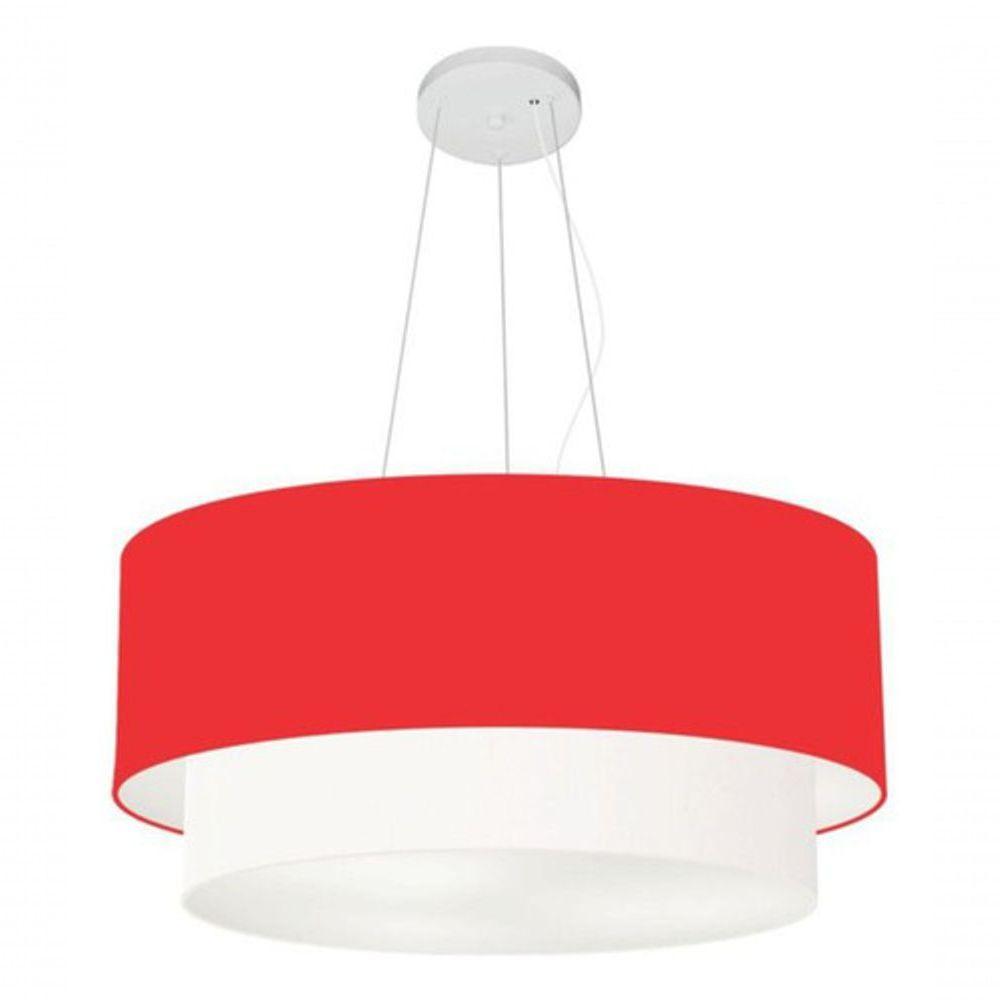 Lustre Pendente Duplo Cilíndrico Vivare Md-4073 Cúpula Tecido 80x60cm - Bivolt Vermelho-branco 127/220v - 3