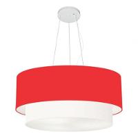 Lustre Pendente Duplo Cilíndrico Vivare Md-4073 Cúpula Tecido 80x60cm - Bivolt Vermelho-branco 127/220v - 3