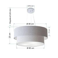 Lustre Pendente Duplo Cilíndrico Vivare Md-4073 Cúpula Em Tecido 80x60cm - Bivolt Rustico-cinza 127/220v - 2